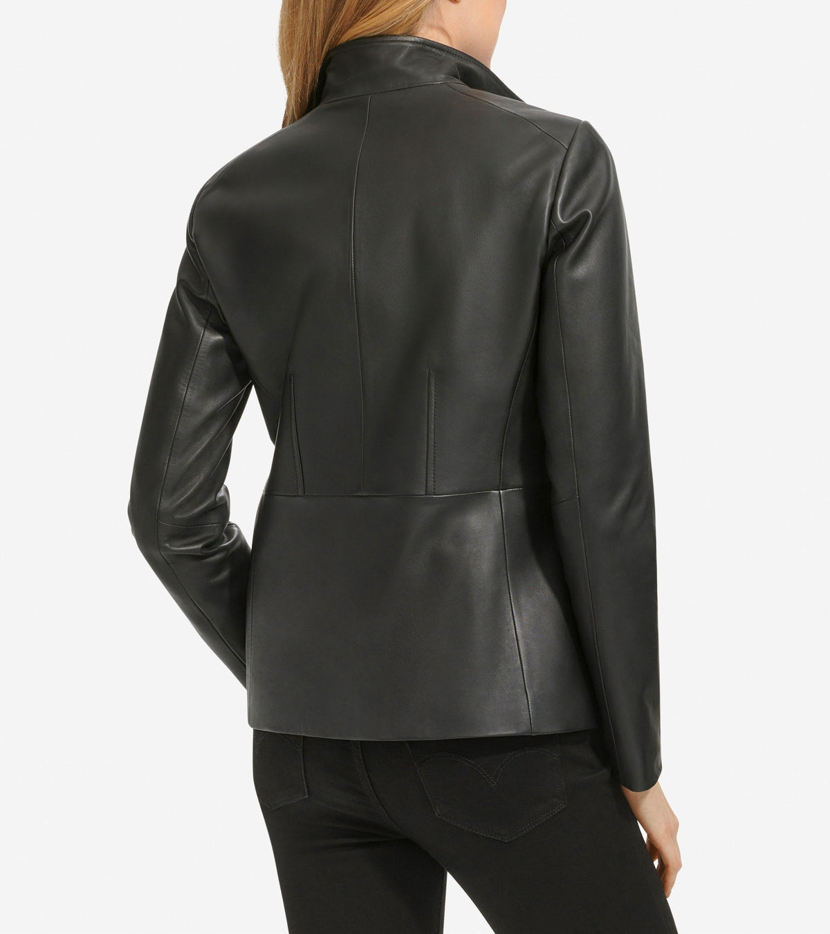 Women's Wing Collar Zip Up Leather Jacket in Black | Cole Haan