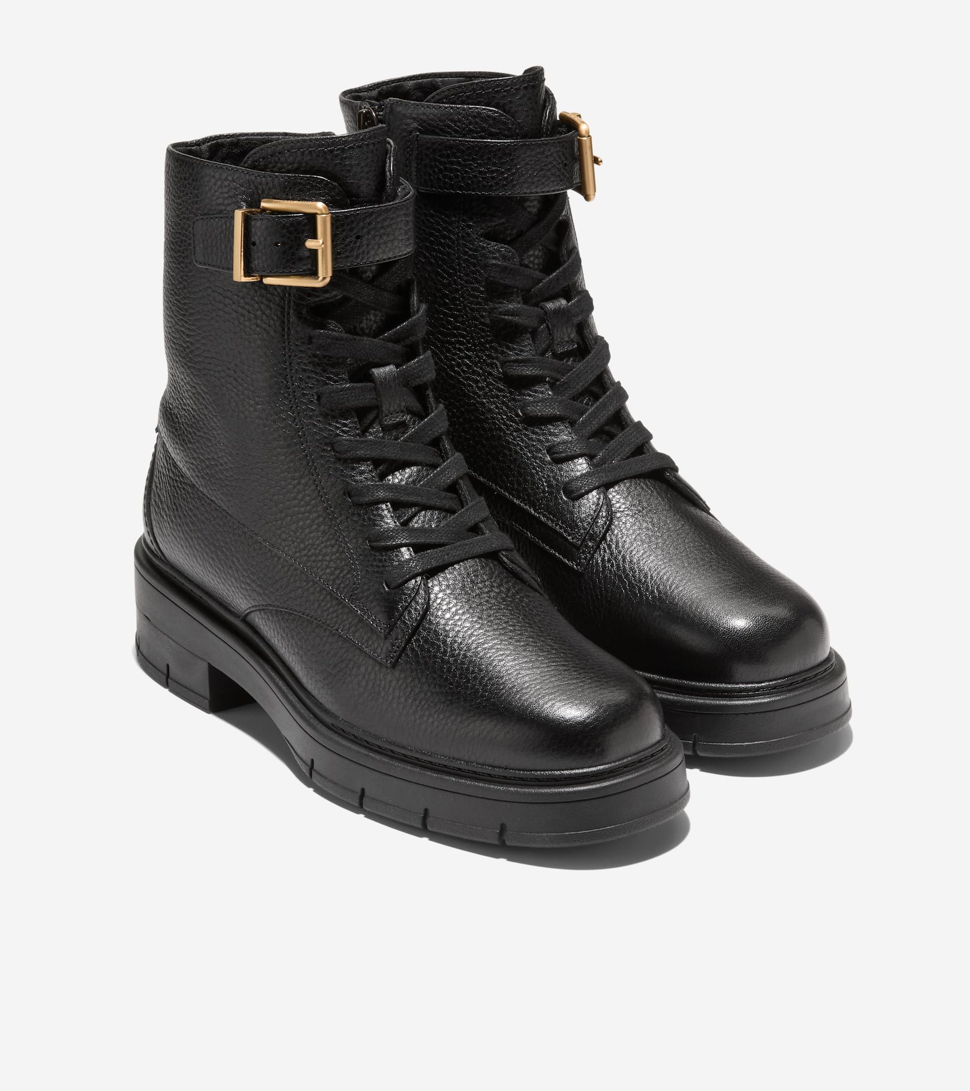 Women's Grand Flex Fenella Buckle Lace-Up Waterproof Booties in Black | Cole Haan