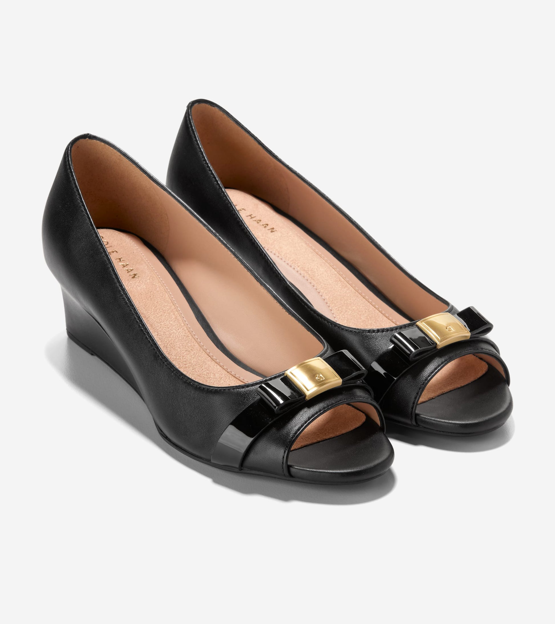 Women's Go-To Malta Peep Toe Bow Wedges in Black | Cole Haan