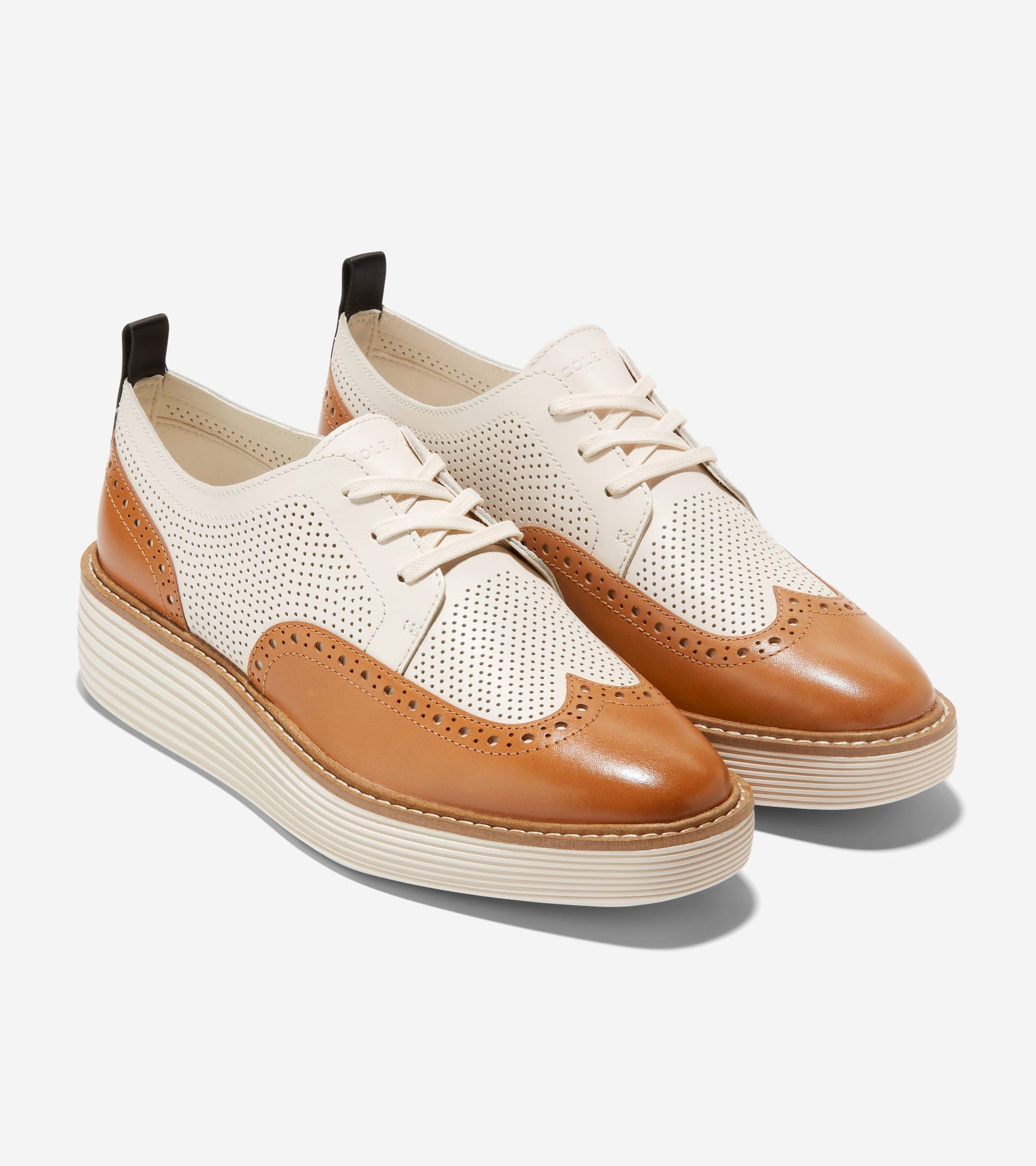 Women's ØriginalGrand Platform Wingtip Oxfords in White, brown | Cole Haan
