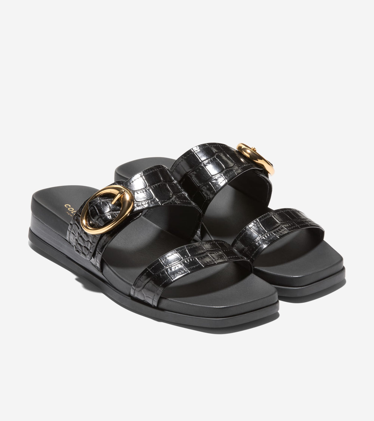 Women's Oaklynn Double Band Footbed Sandals in Black | Cole Haan