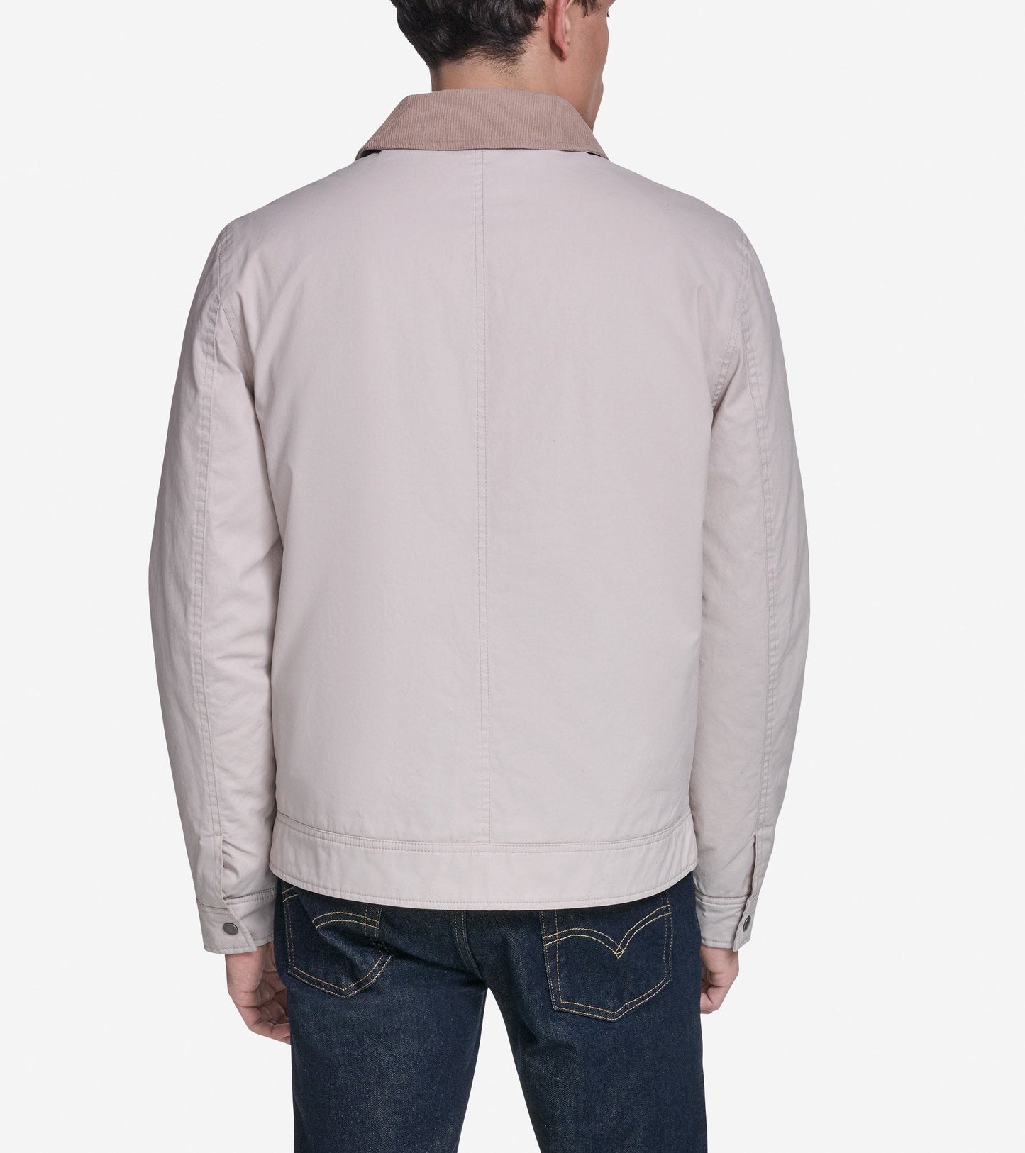 Men's Coated Cotton Trucker Jacket with Corduroy in Beige | Cole Haan
