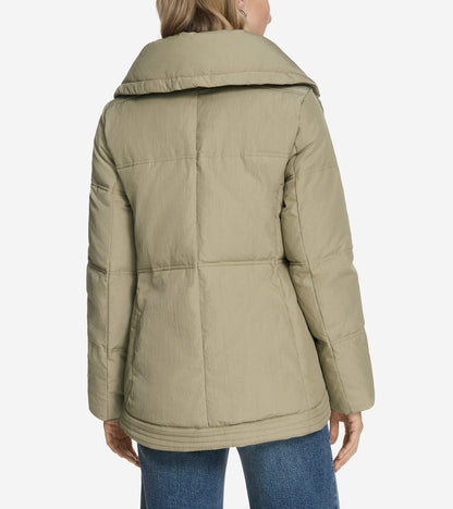Women's Twill Nylon Down Jacket with Trapunto Stitch Details in Green | Cole Haan