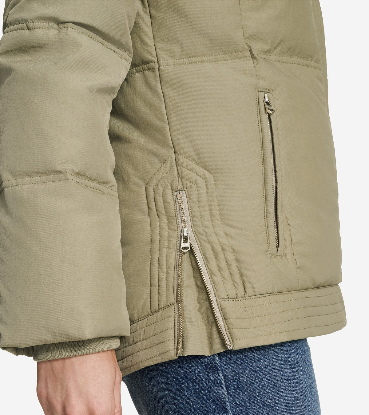 Women's Twill Nylon Down Jacket with Trapunto Stitch Details in Green | Cole Haan