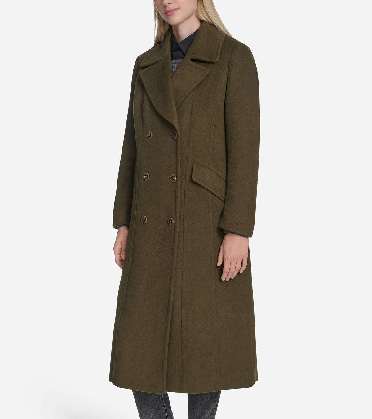 Women's Serge Twill Wool Coat in Green | Cole Haan