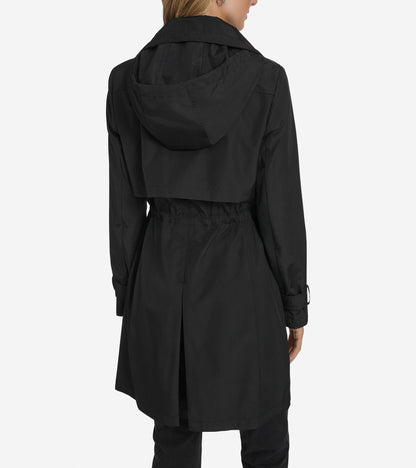 Women's Zip Up Trench Coat with Stow Away Hood in Black | Cole Haan