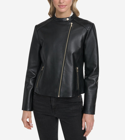 Women's Leather Racer Jacket in Black | Cole Haan