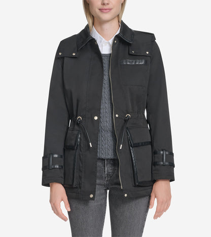 Women's Insulated Twill Rain Parka in Black | Cole Haan