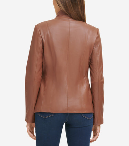 Women's Wing Collar Leather Jacket in Brown | Cole Haan