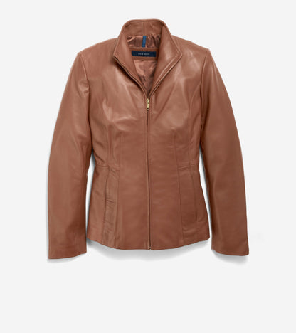 Women's Wing Collar Leather Jacket in Brown | Cole Haan