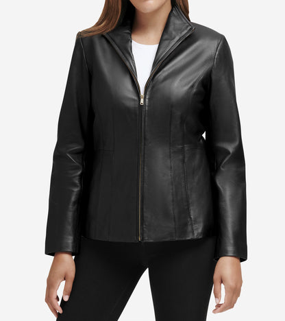 Women's Wing Collar Leather Jacket in Black | Cole Haan