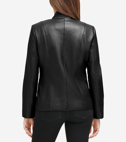 Women's Wing Collar Leather Jacket in Black | Cole Haan