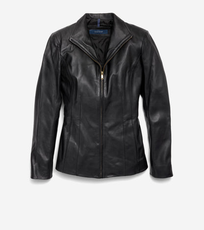 Women's Wing Collar Leather Jacket in Black | Cole Haan