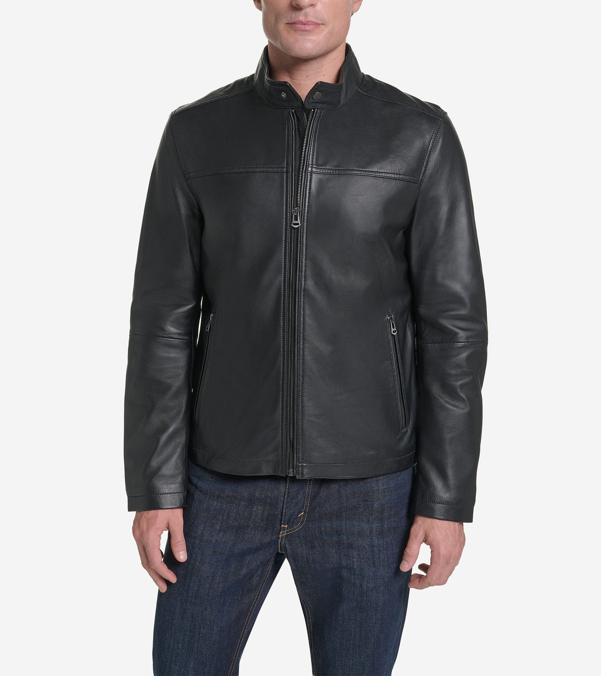 Men's Smooth Leather Racer Jacket in Black | Cole Haan