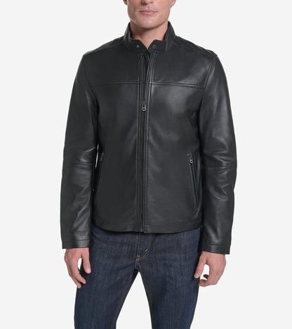 Men's Smooth Leather Racer Jacket in Black | Cole Haan