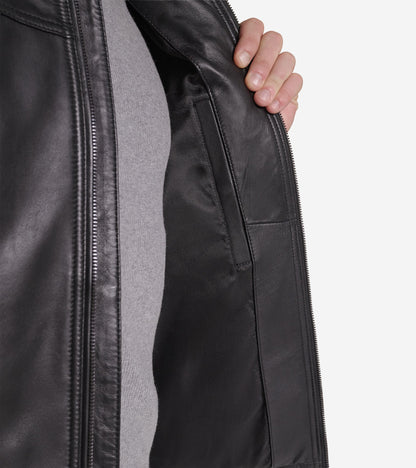 Men's Smooth Leather Racer Jacket in Black | Cole Haan